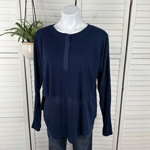 Free People Movement Twice As Nice Henley Blue Lightweight Top Thumbholes Size S